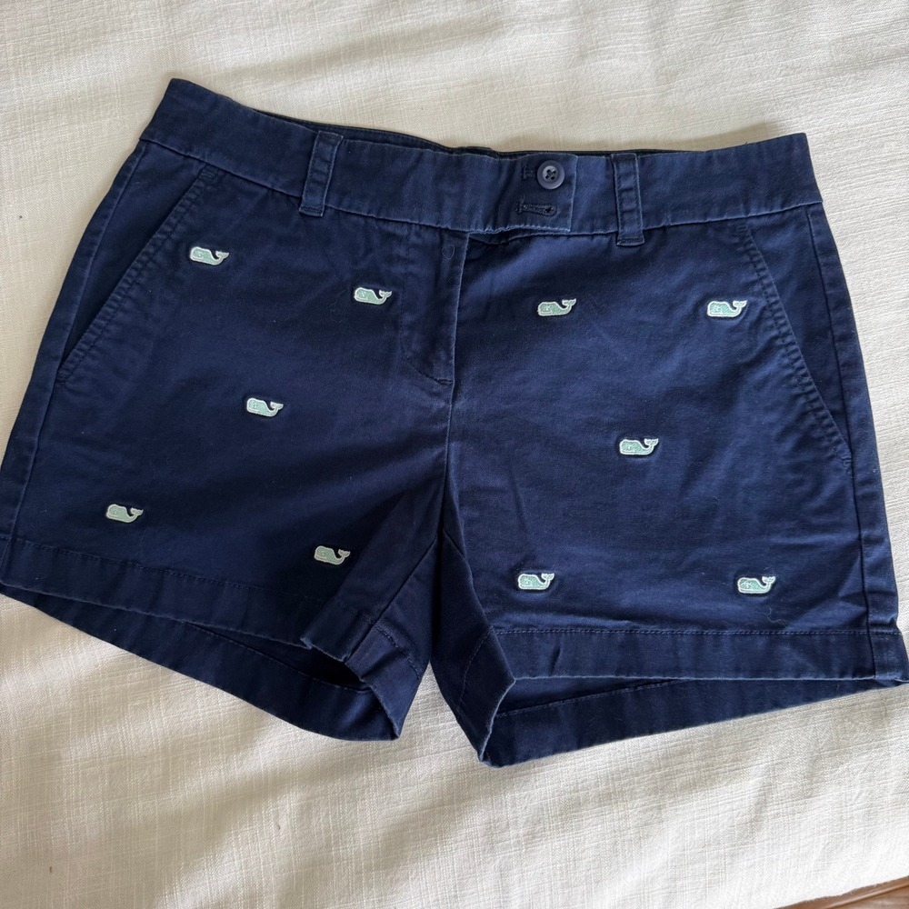 Vineyard Vines Womens Navy Blue Embroidered Whale Chino Shorts Size 2